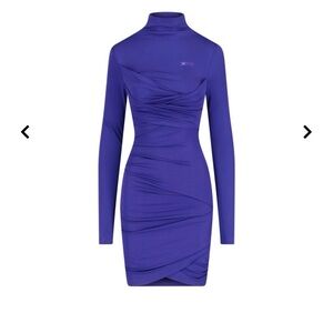 Off-White Purple Long-Sleeve Ruched Mini Dress